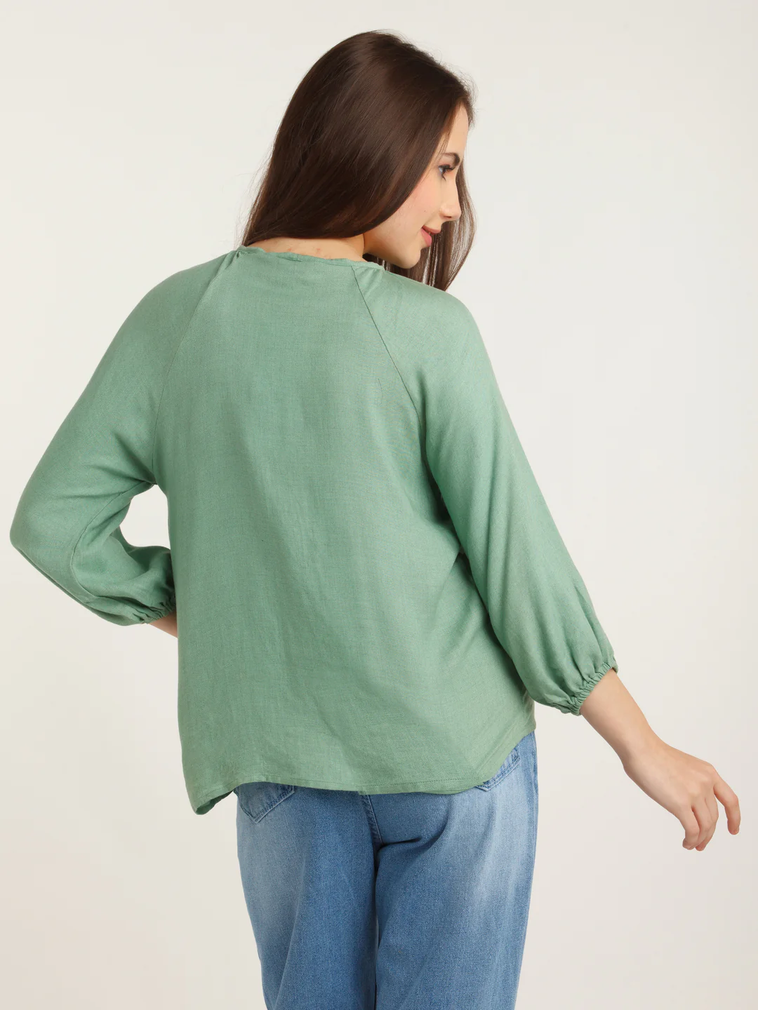 Green Solid Tie-Up Top - Image 4