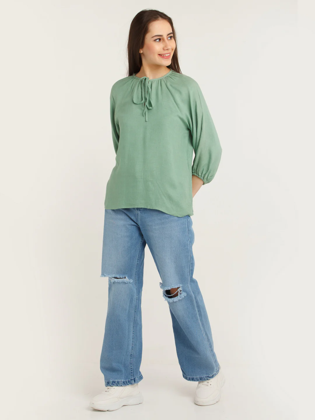 Green Solid Tie-Up Top - Image 5