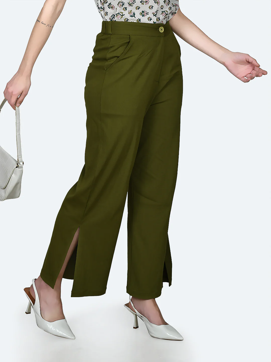 Green Solid Trousers - Image 3