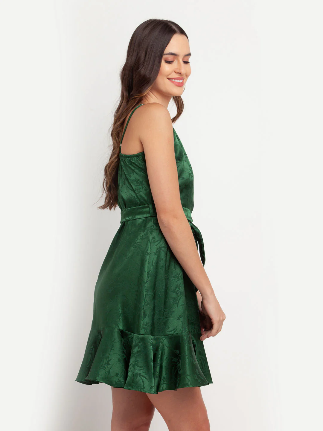 Green Solid Wrap Dress - Image 3