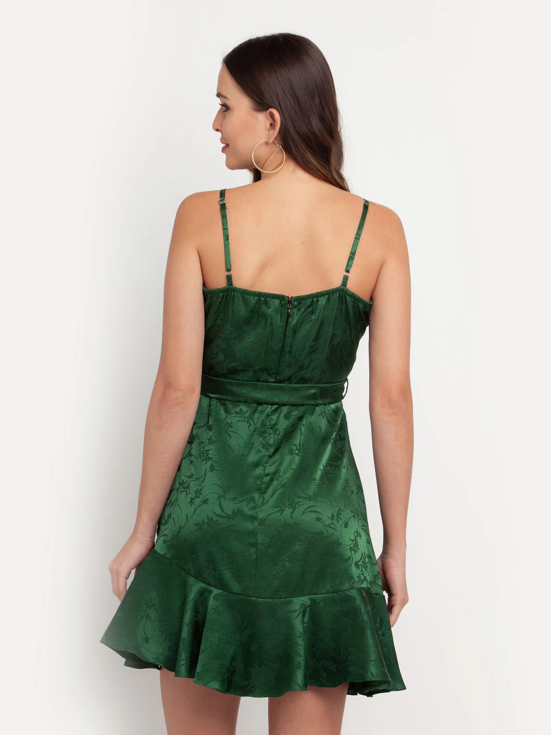 Green Solid Wrap Dress - Image 4
