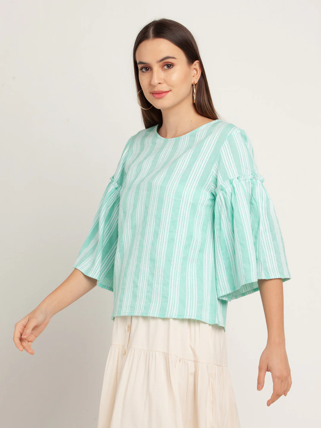 Green Striped Gathered Top - Image 2