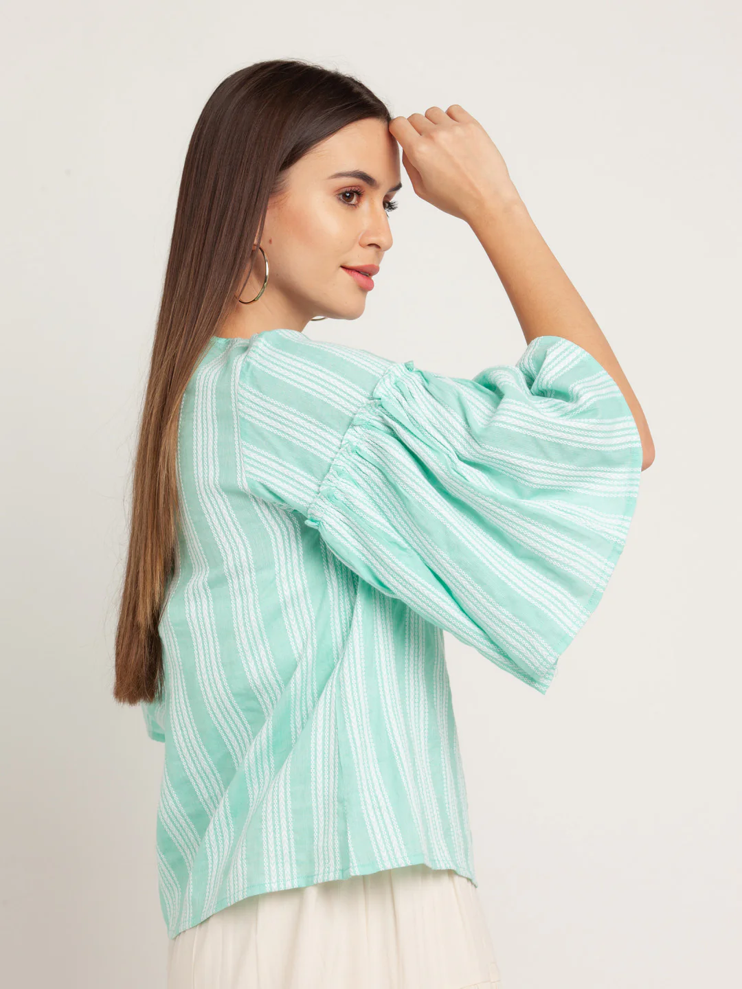 Green Striped Gathered Top - Image 3