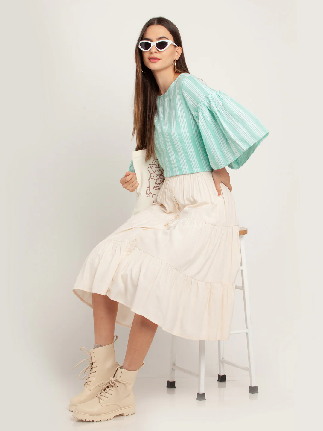 Green Striped Gathered Top - Image 5