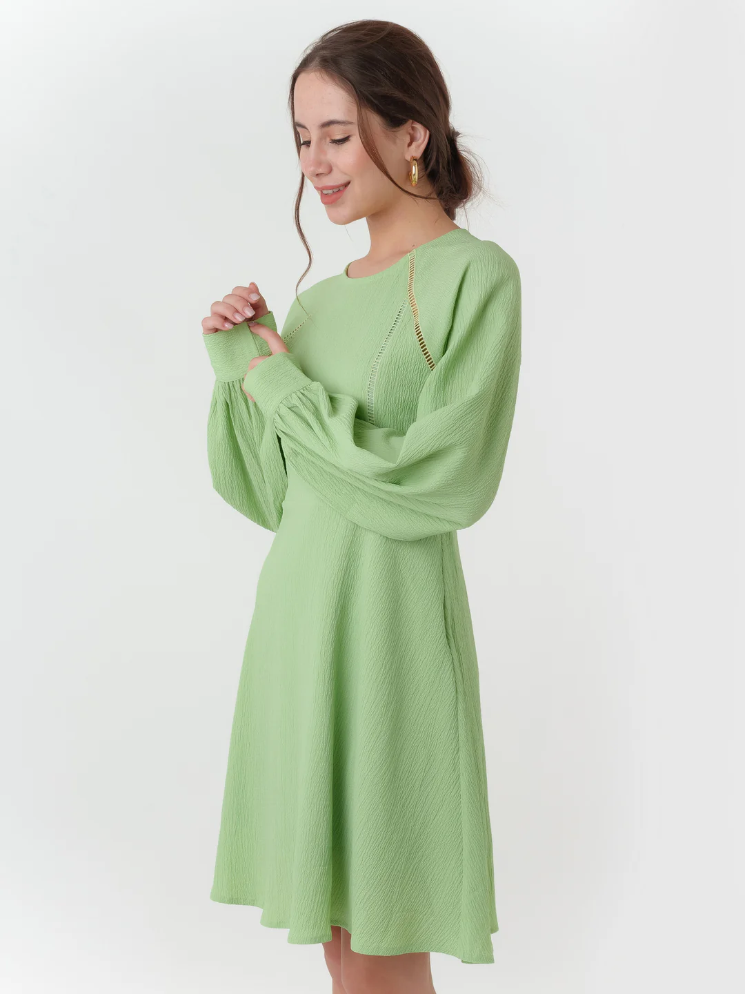 Green Textured Regular Short Dress - Image 3