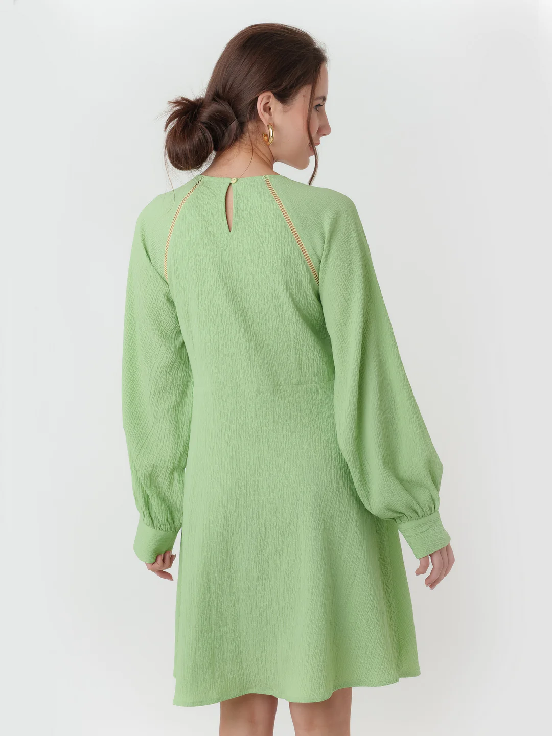 Green Textured Regular Short Dress - Image 4