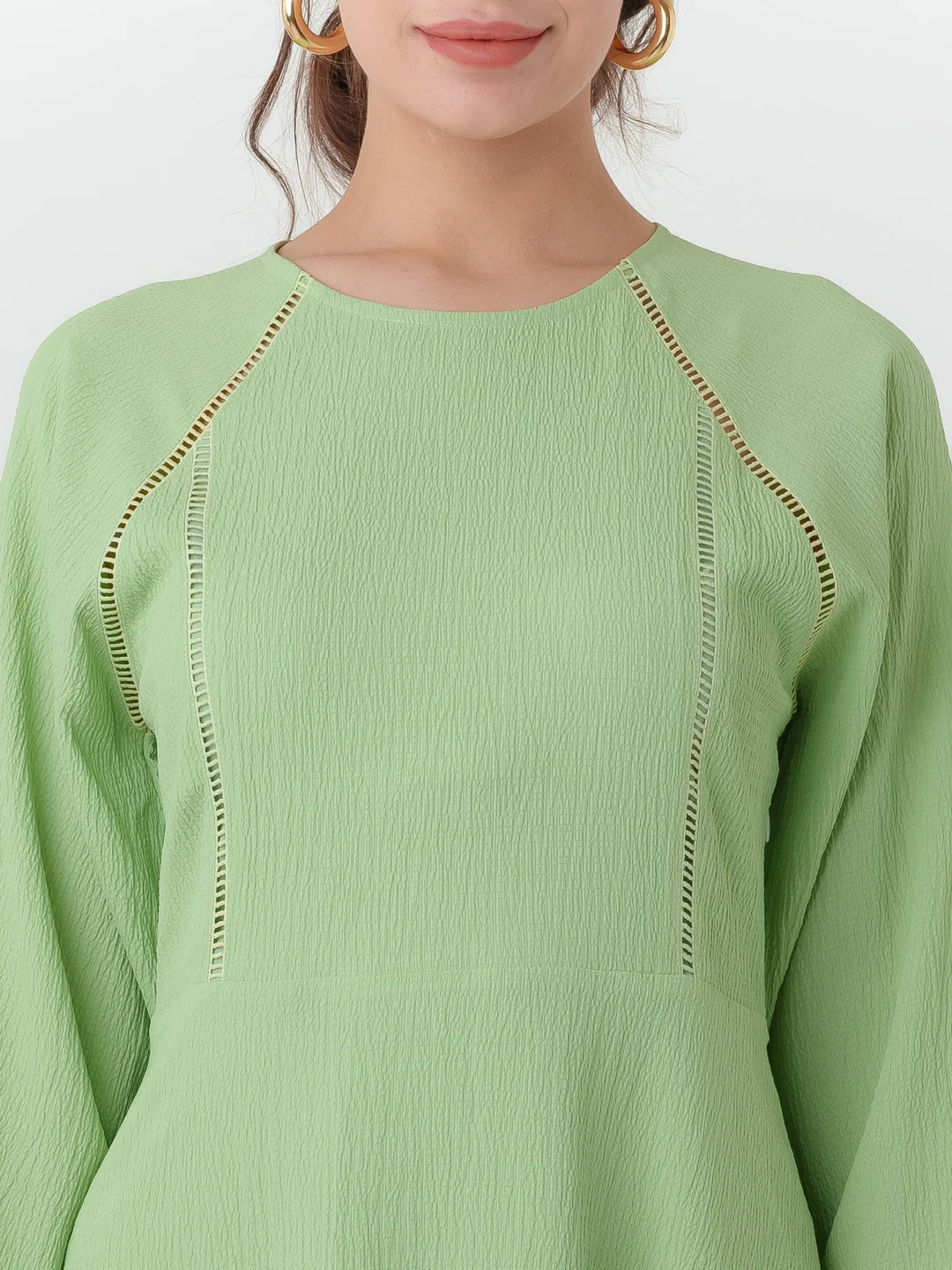 Green Textured Regular Short Dress - Image 6