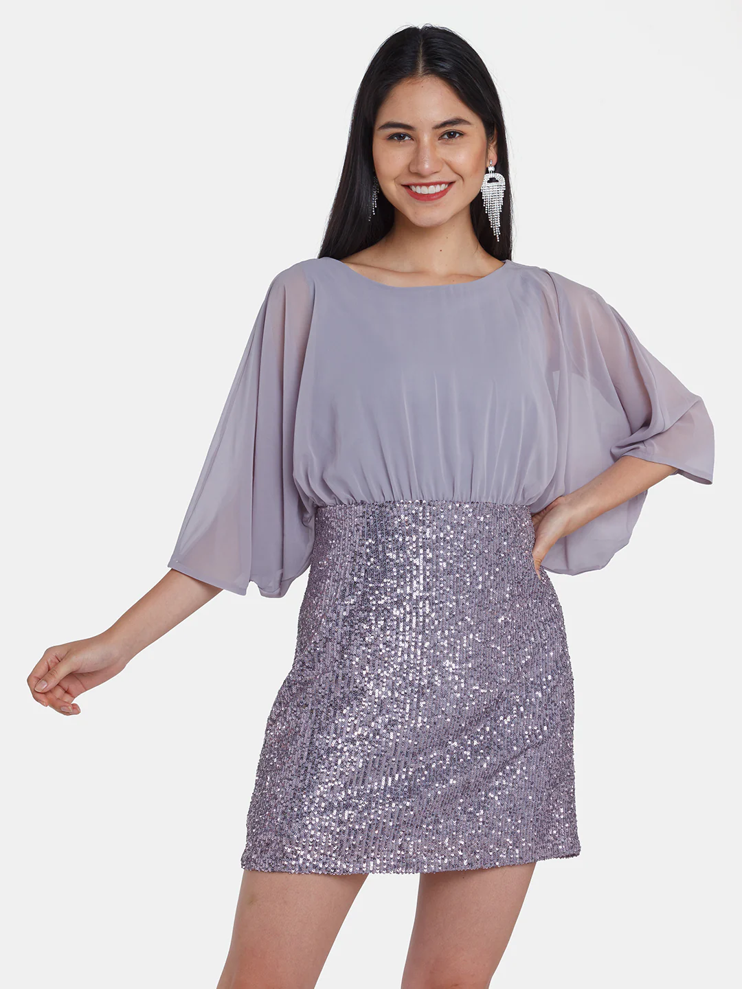Grey Embellished Kimono Short Dress - Image 2