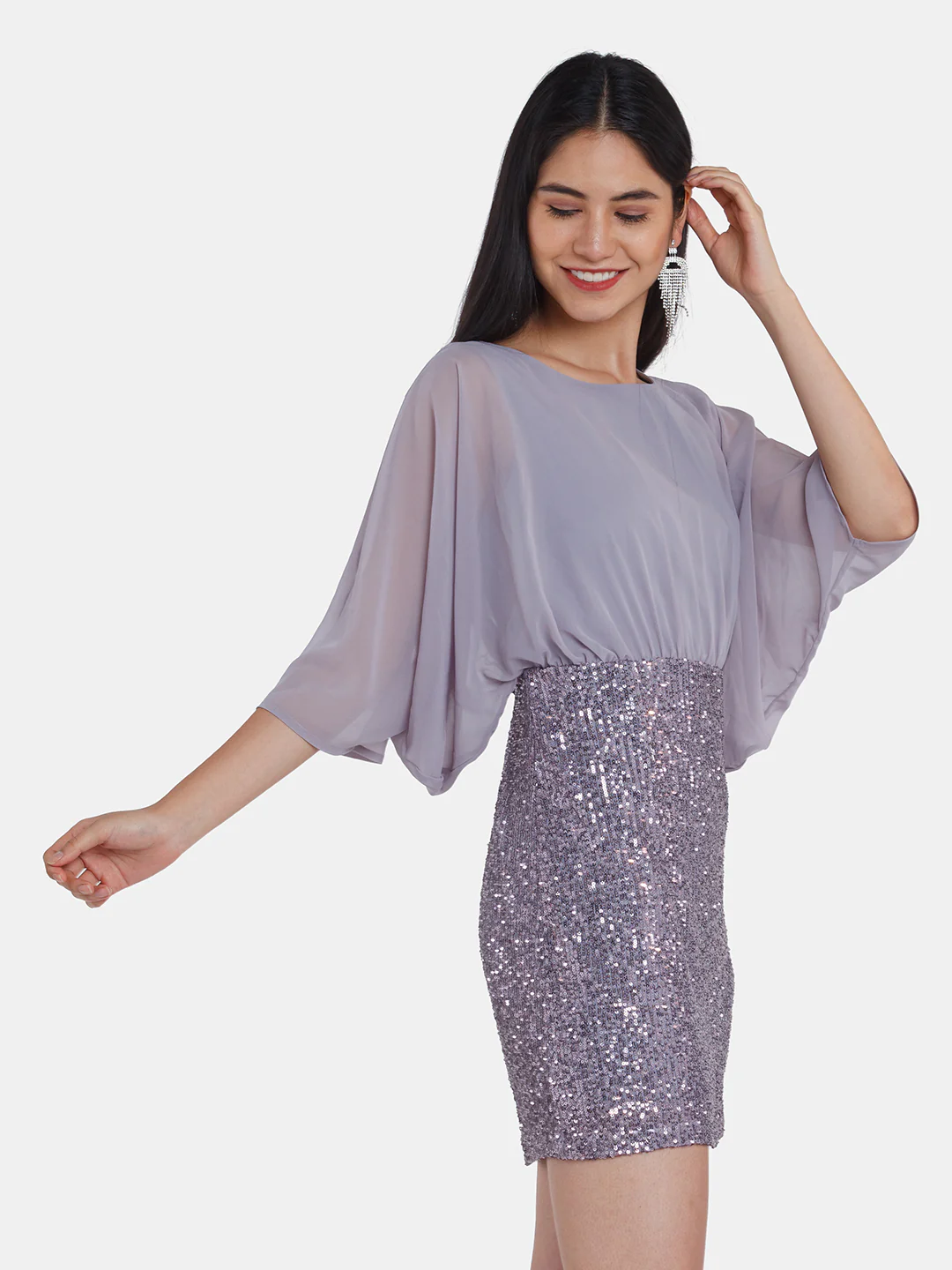 Grey Embellished Kimono Short Dress - Image 3