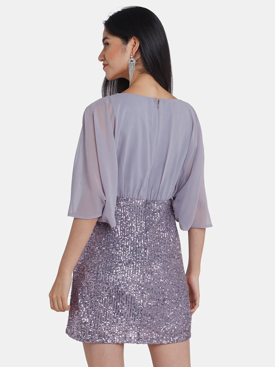 Grey Embellished Kimono Short Dress - Image 4