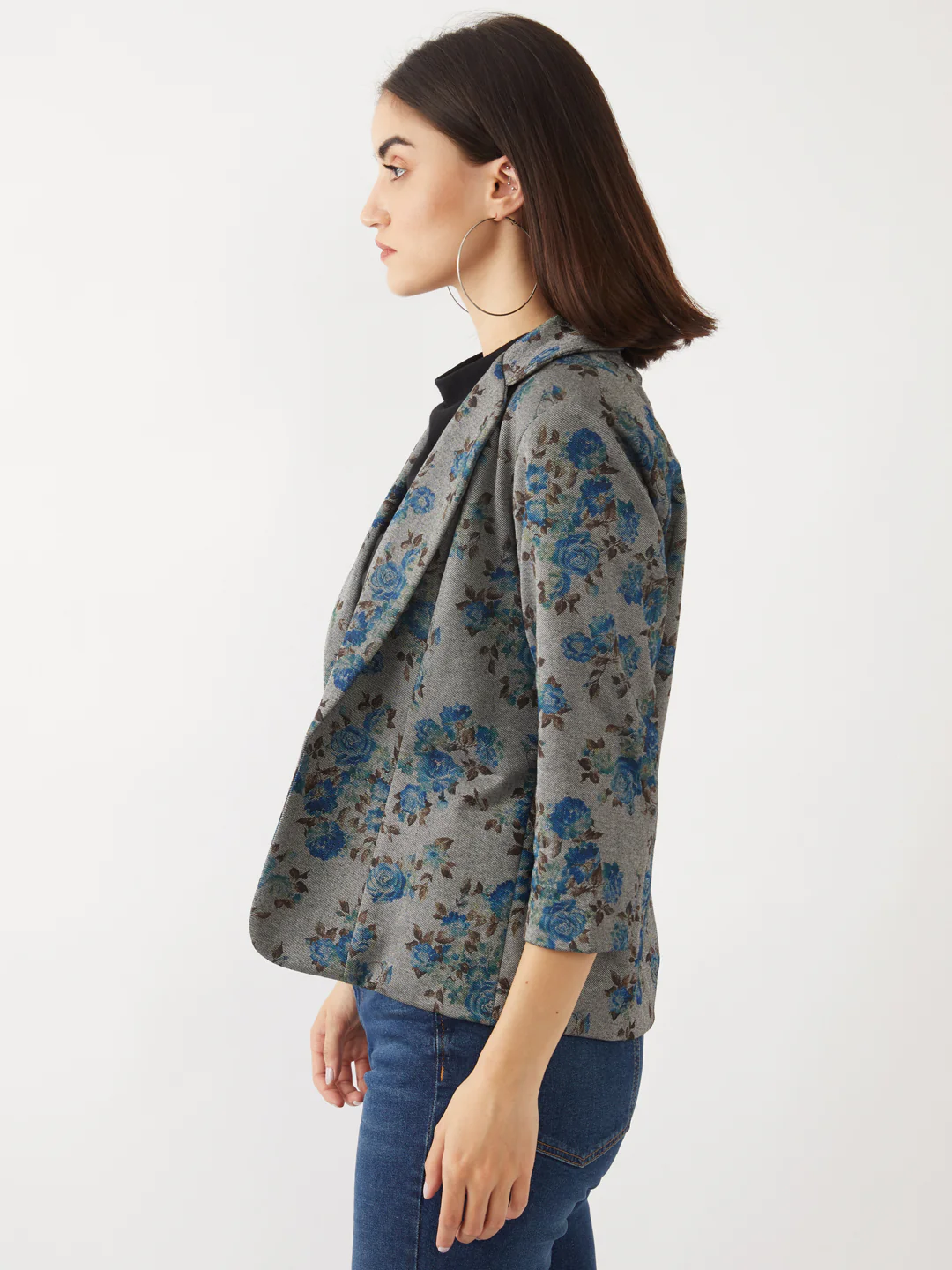 Grey Floral Print Blazer - Image 4
