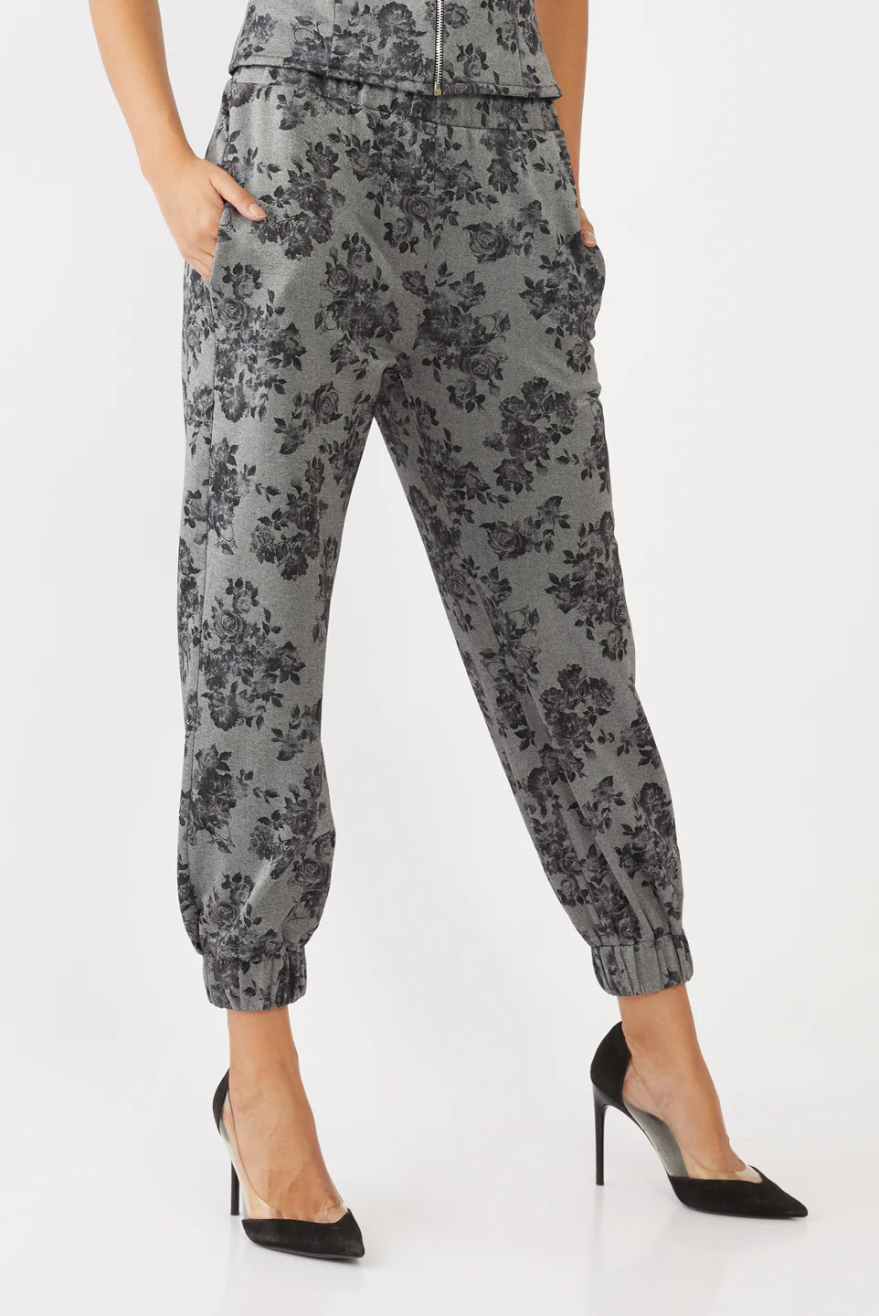 Grey Floral Print Joggers