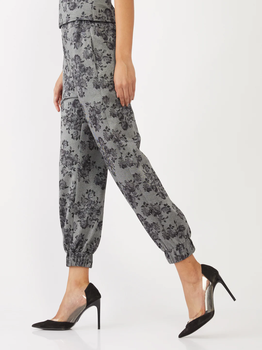 Grey Floral Print Joggers - Image 2