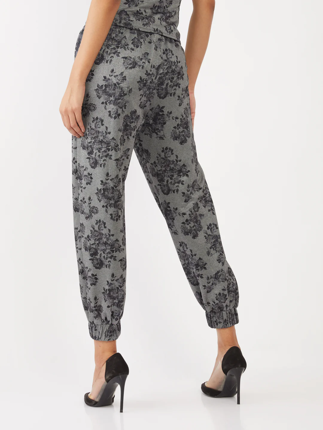 Grey Floral Print Joggers - Image 3