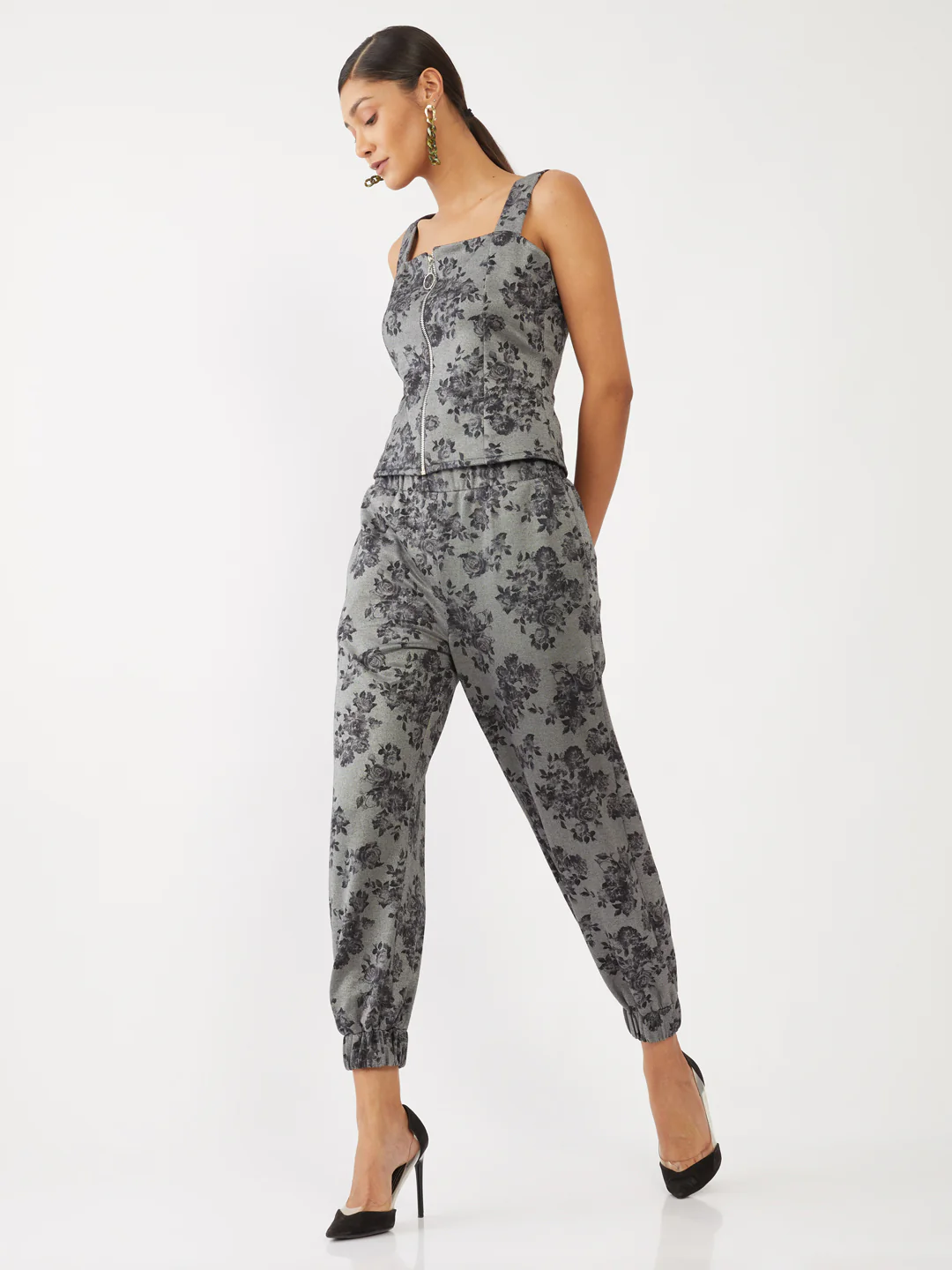 Grey Floral Print Joggers - Image 4