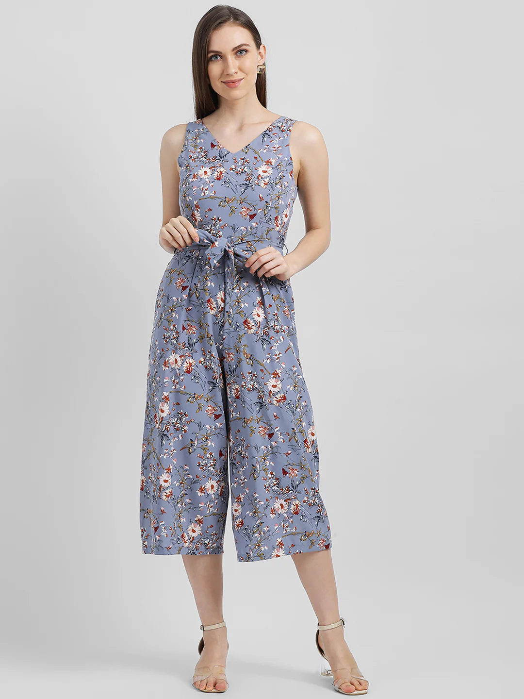 Grey Floral Printed Regular Dress