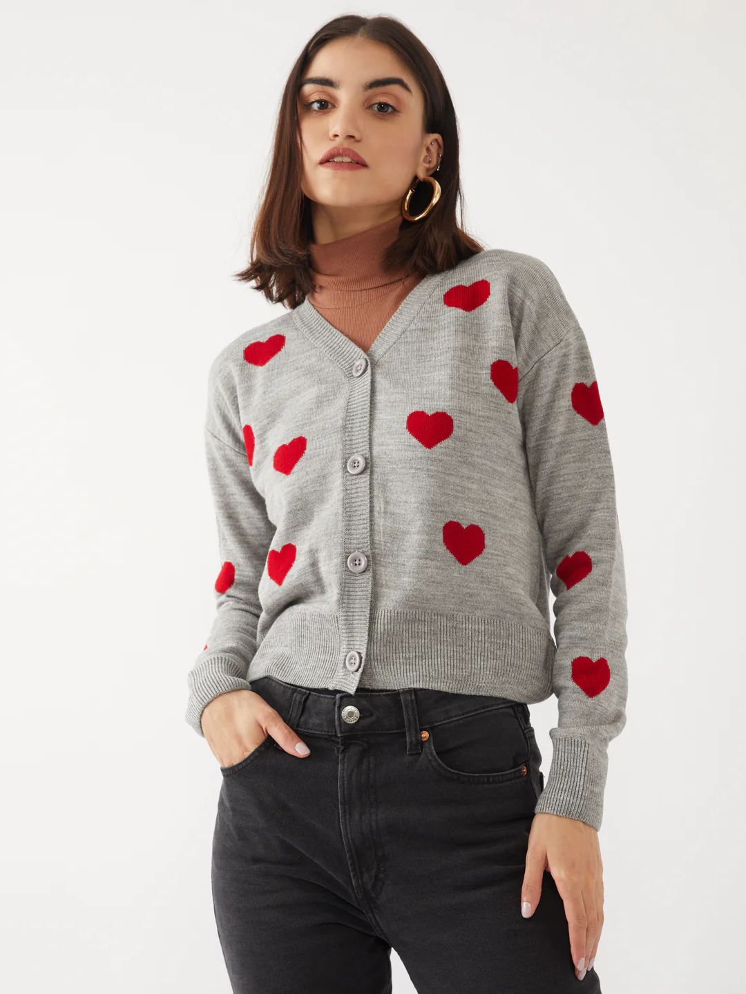 Grey Jacquard Crop Cardigan - Image 2
