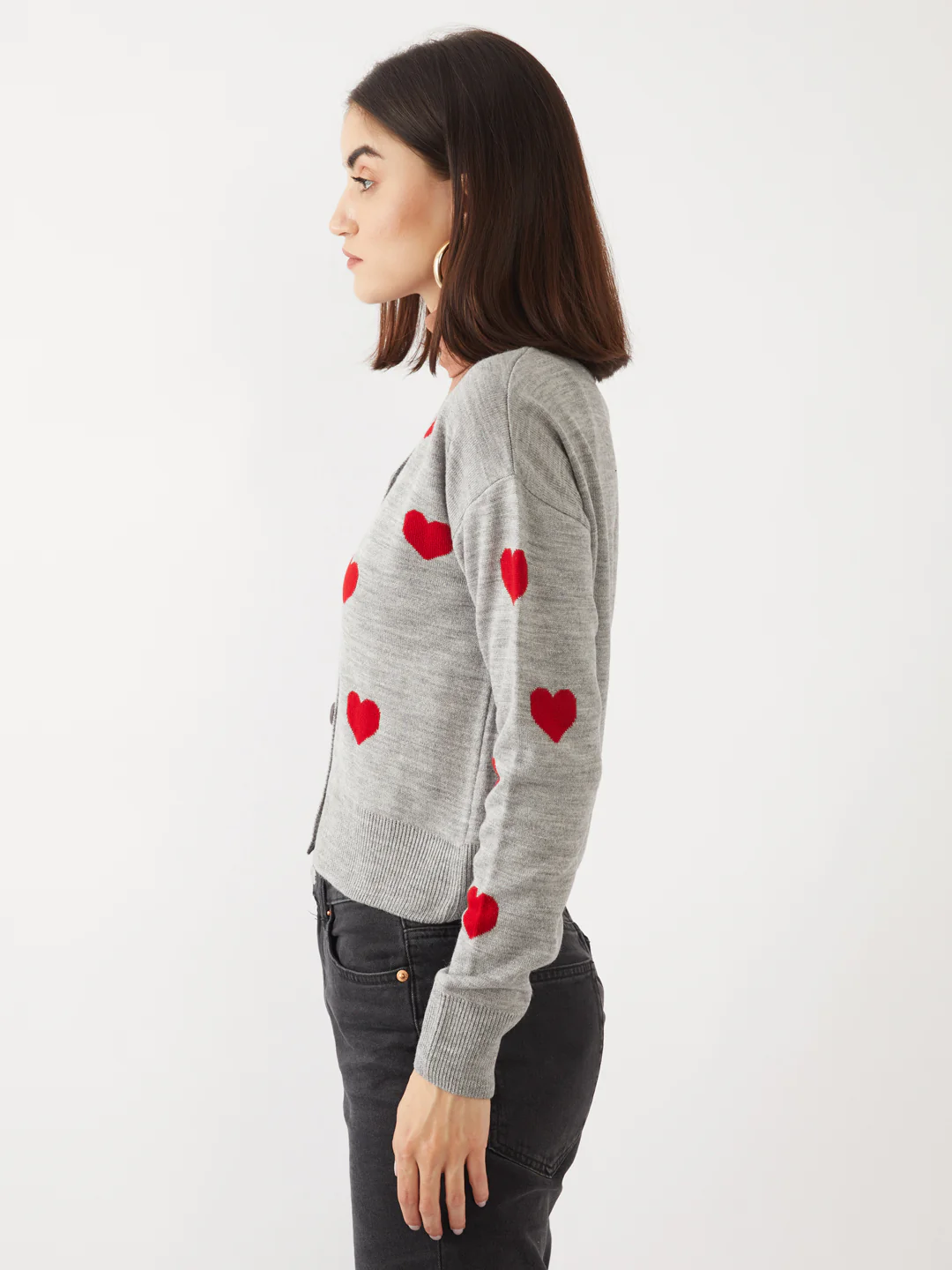 Grey Jacquard Crop Cardigan - Image 3