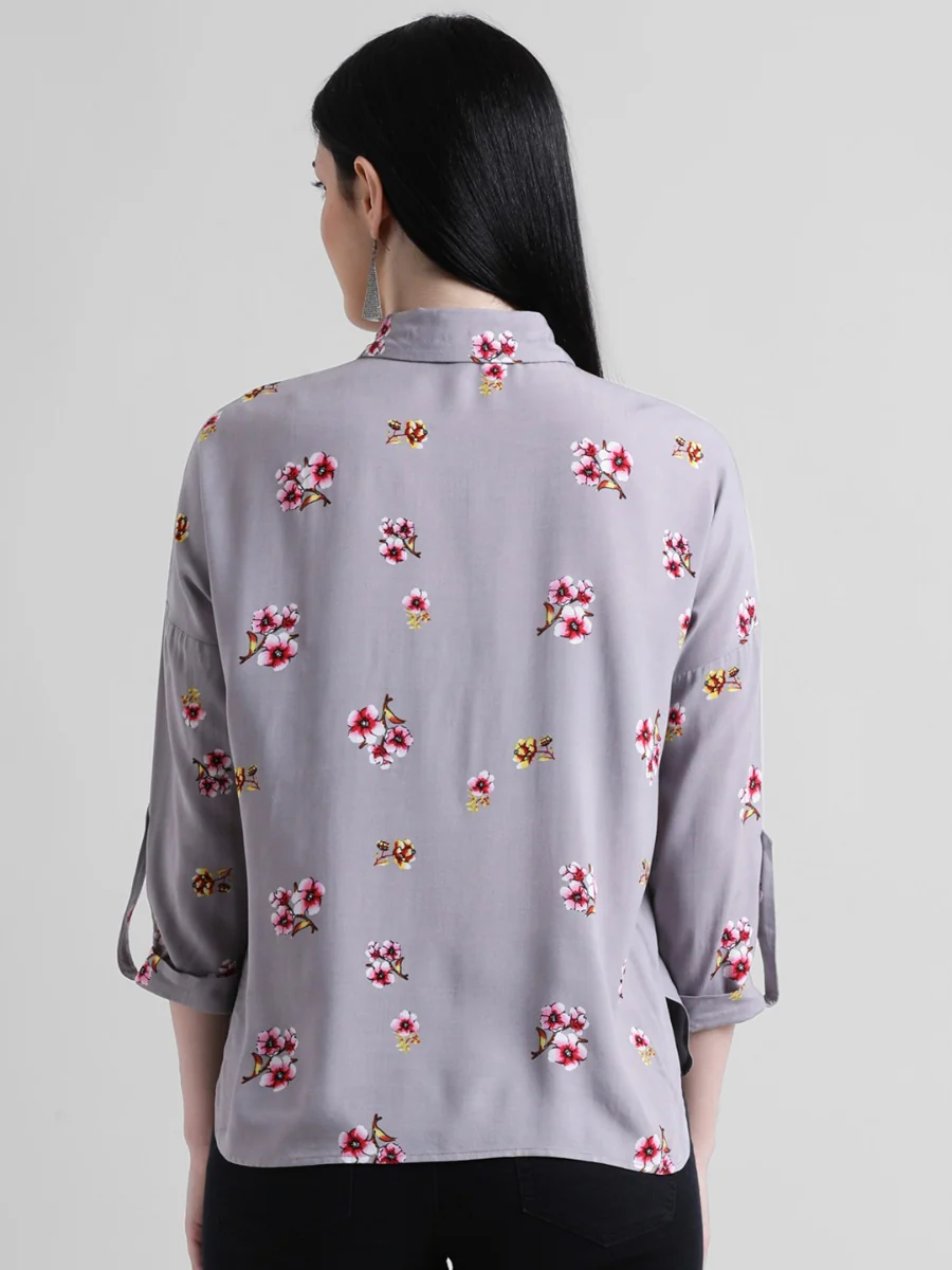 Grey Printed Shirt Style Top - Image 5