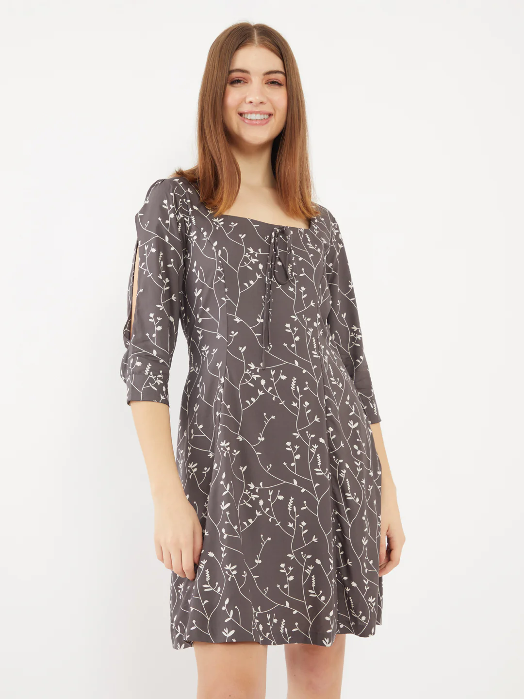Grey Printed Short Dress - Image 2