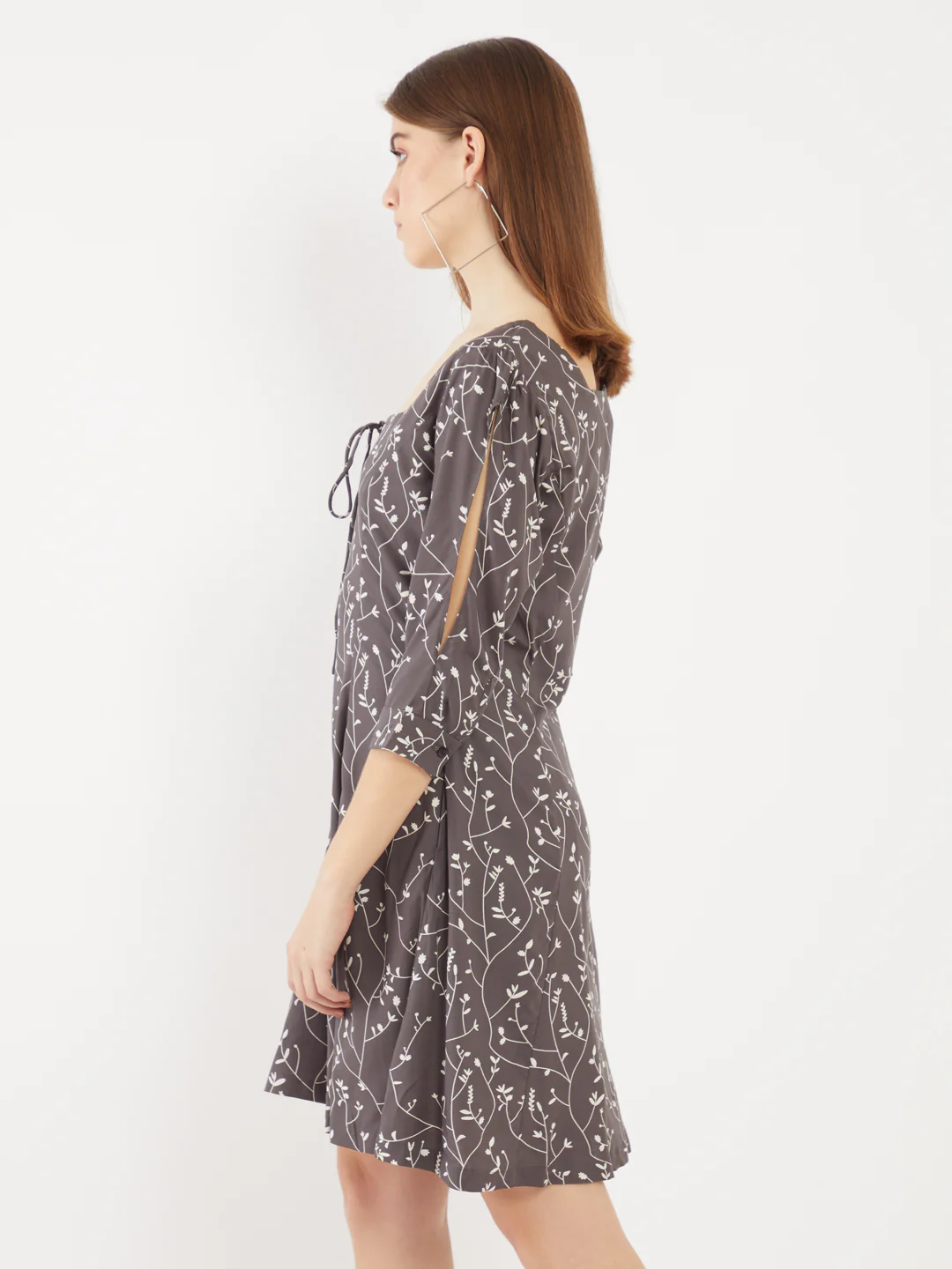 Grey Printed Short Dress - Image 3