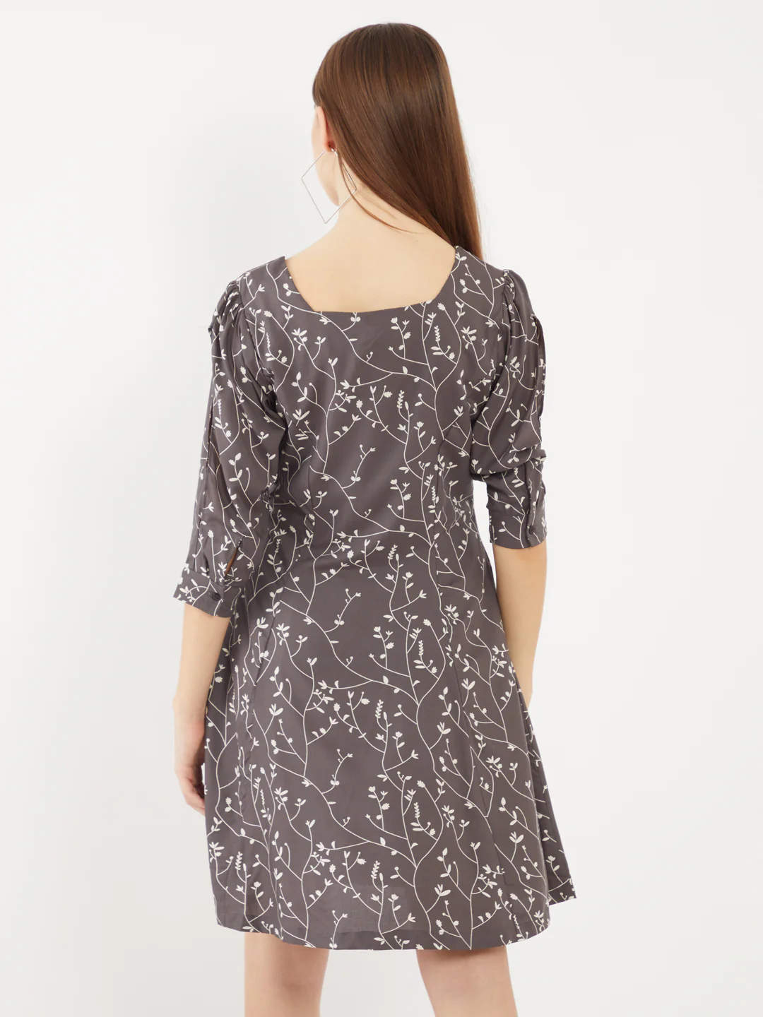 Grey Printed Short Dress - Image 4