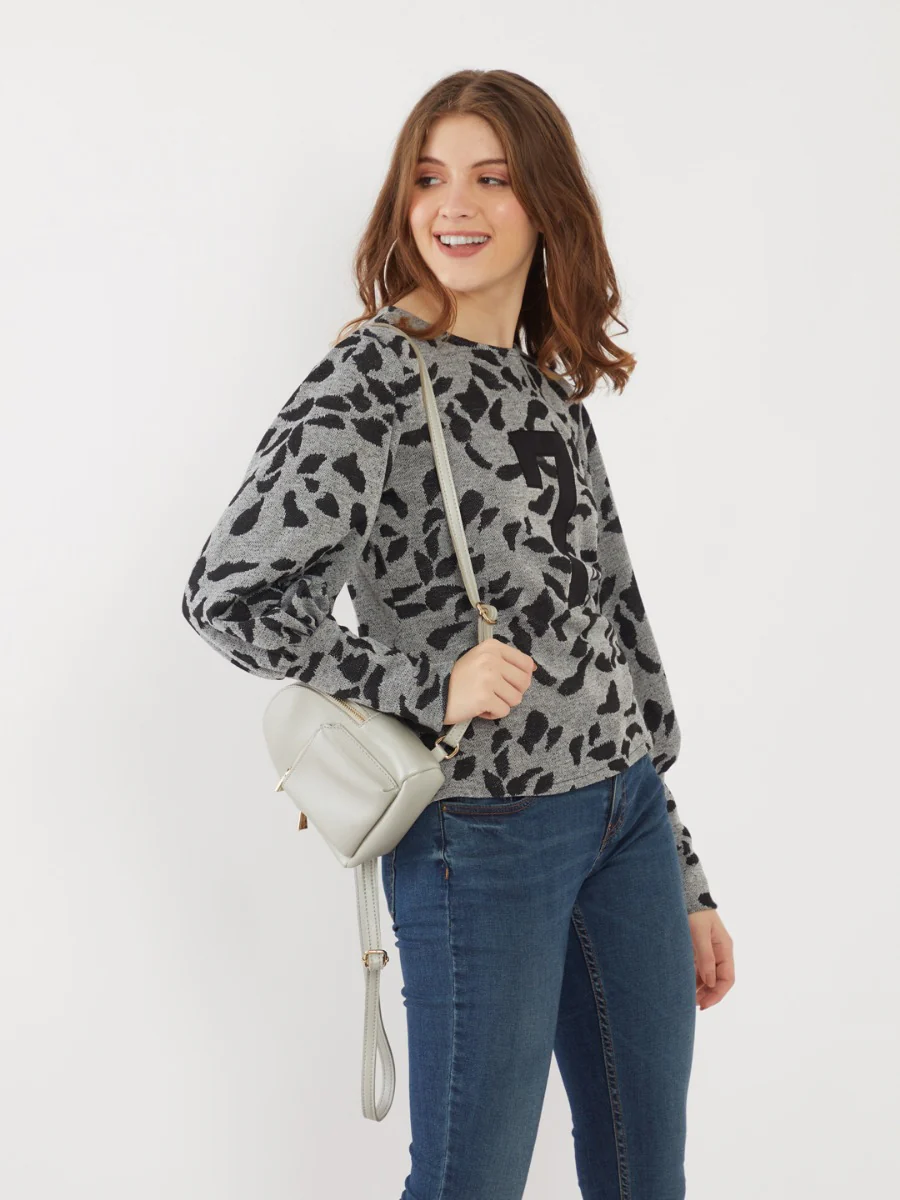 Grey Puff Sleeve Top - Image 2