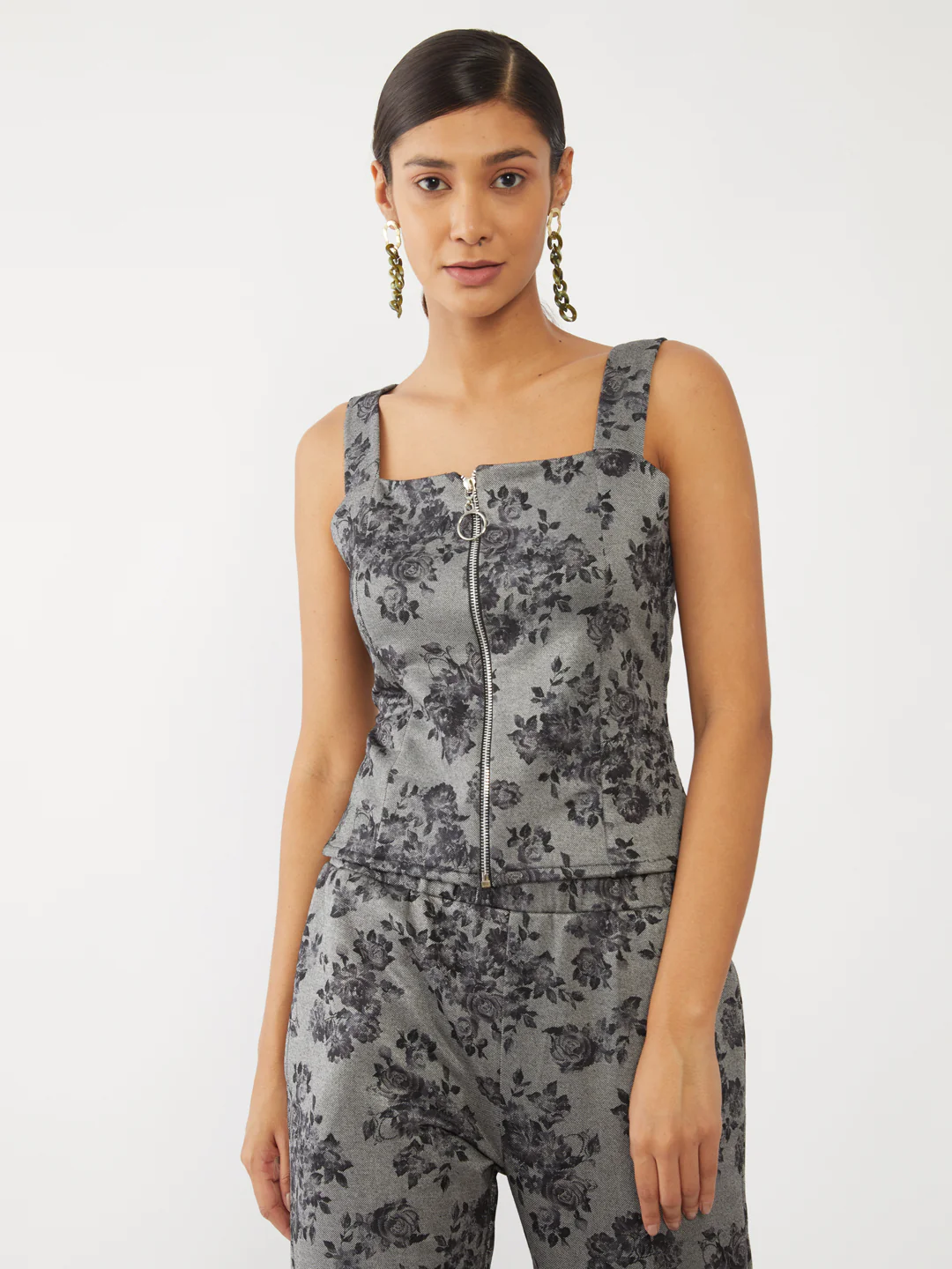 Grey Self Design Strappy Top - Image 2