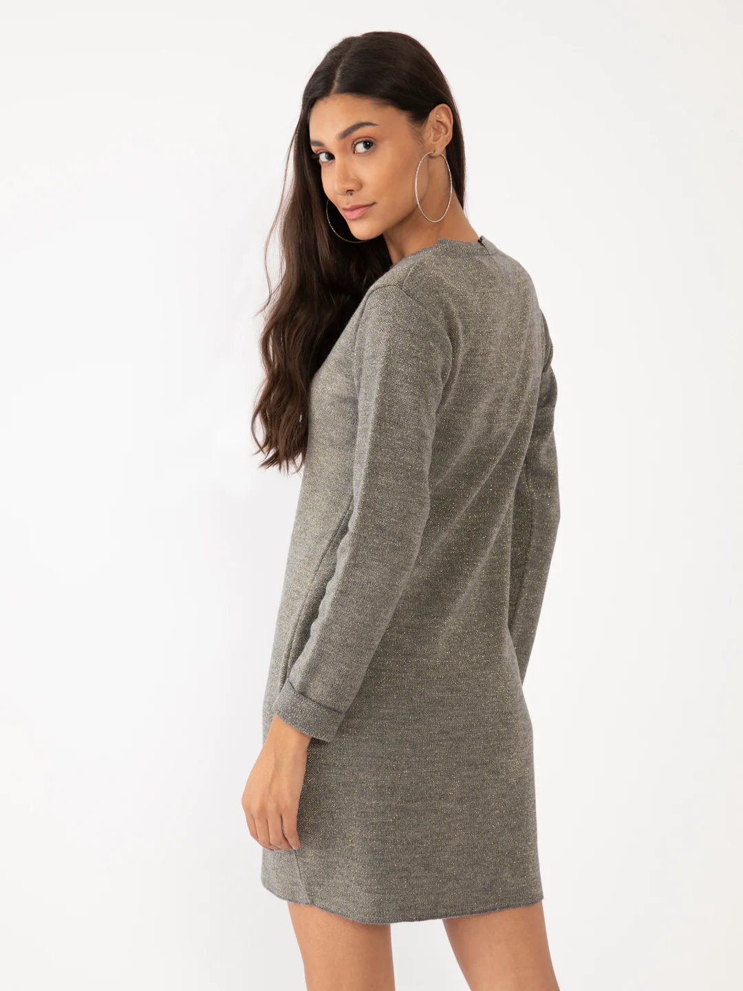 Grey Shimmer Fitted Short Dress - Image 4