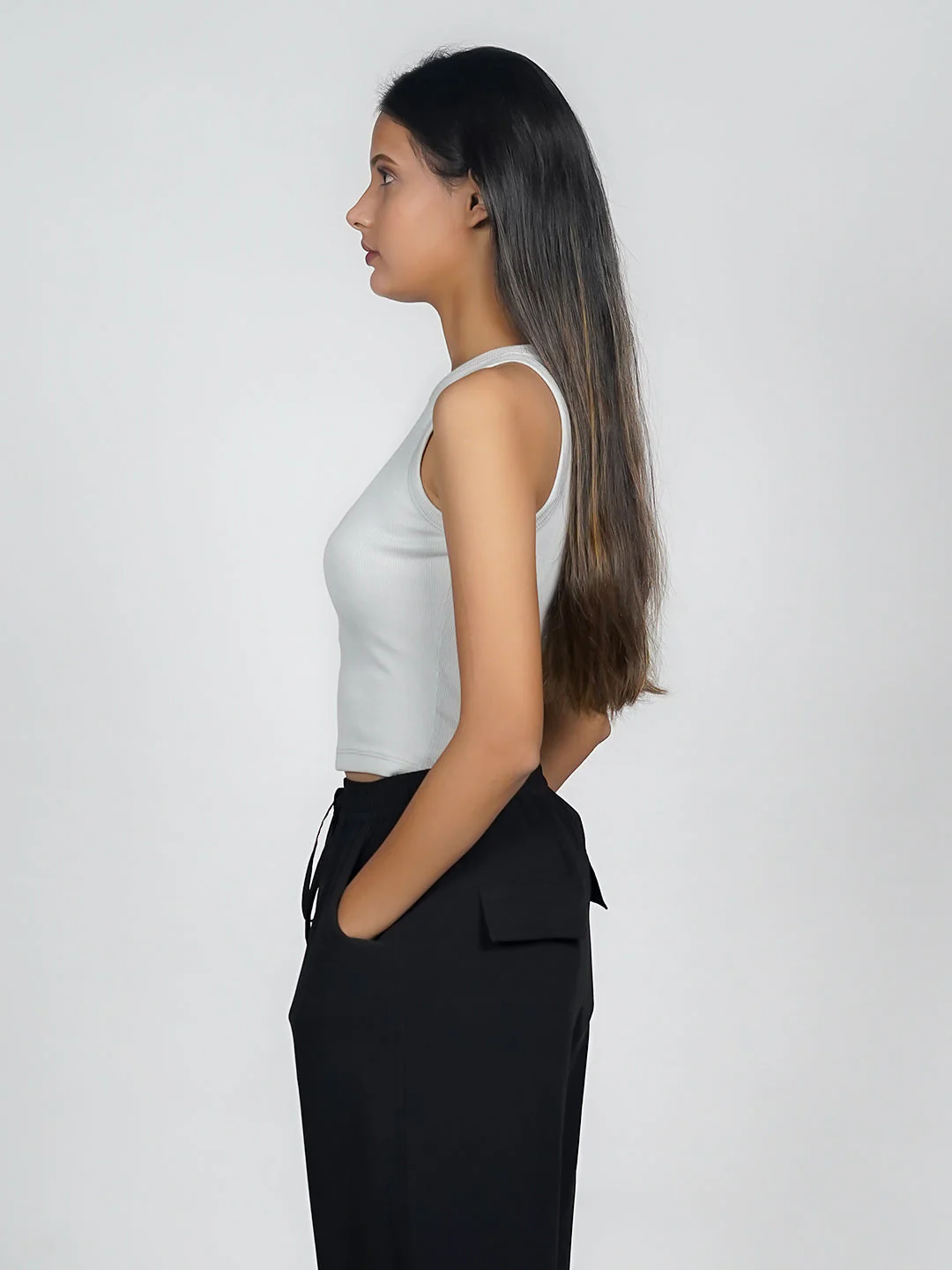 Grey Solid Basic Crop Top - Image 3
