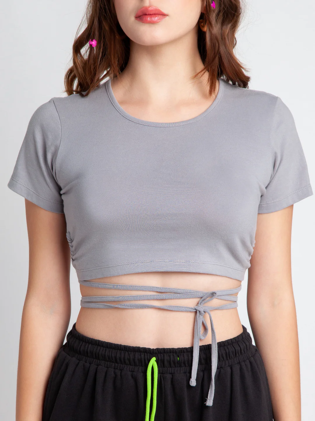 Grey Solid Crop Crop Top - Image 6