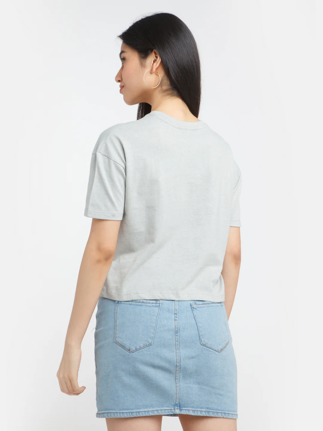Grey Solid Crop T-Shirt - Image 4