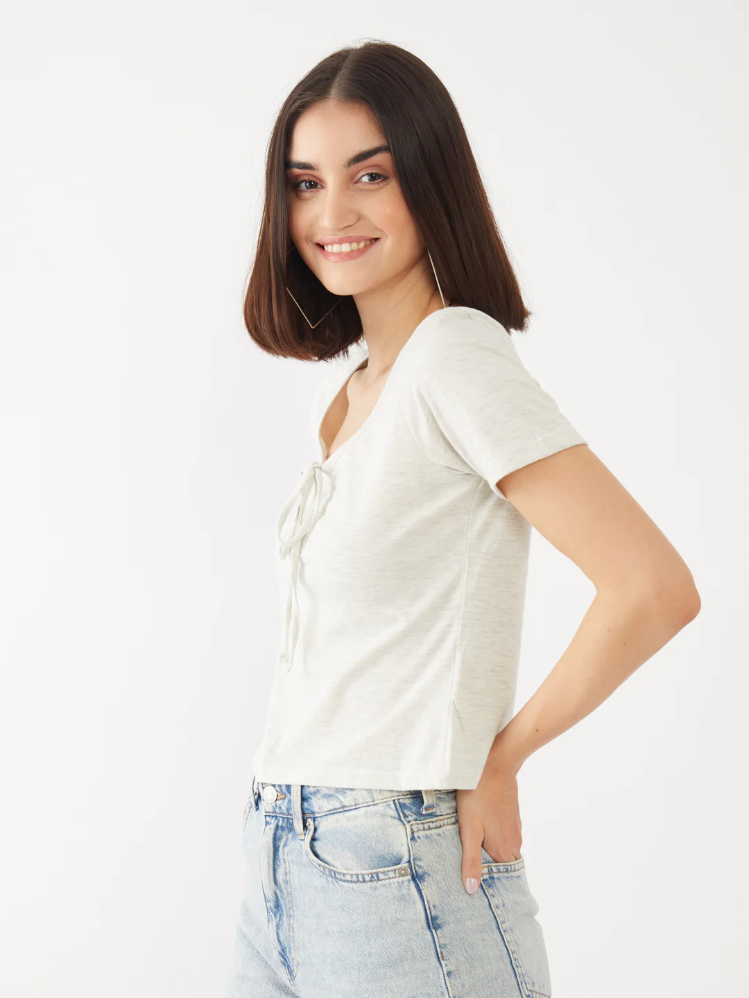 Grey Solid Crop Top - Image 3