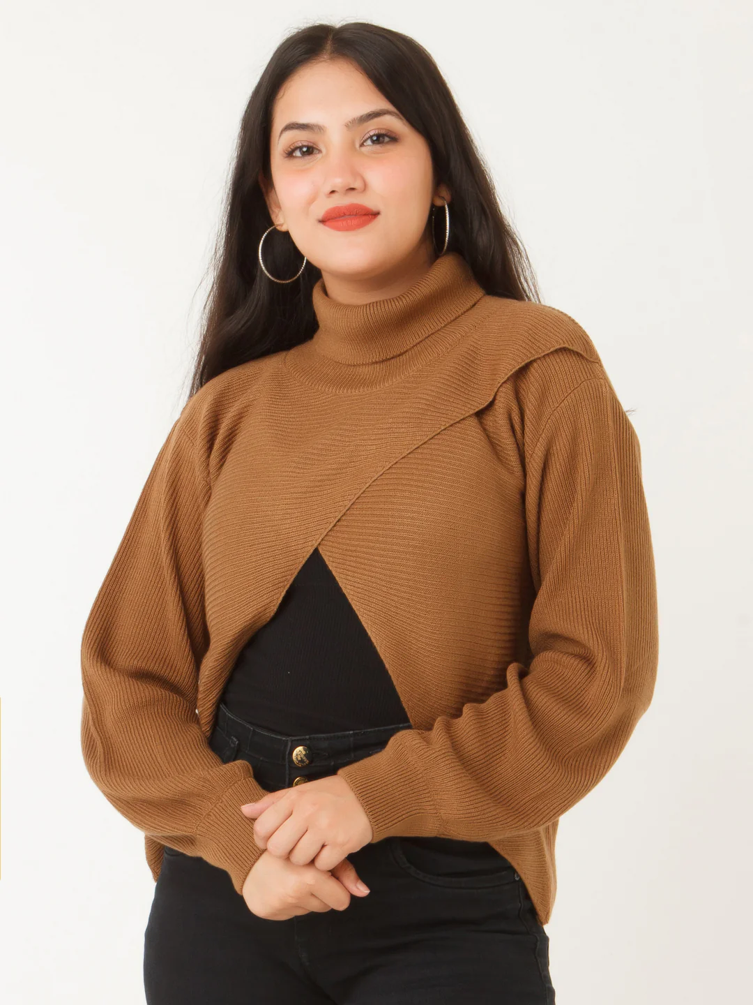 Grey Solid Cropped Sweater - Image 2