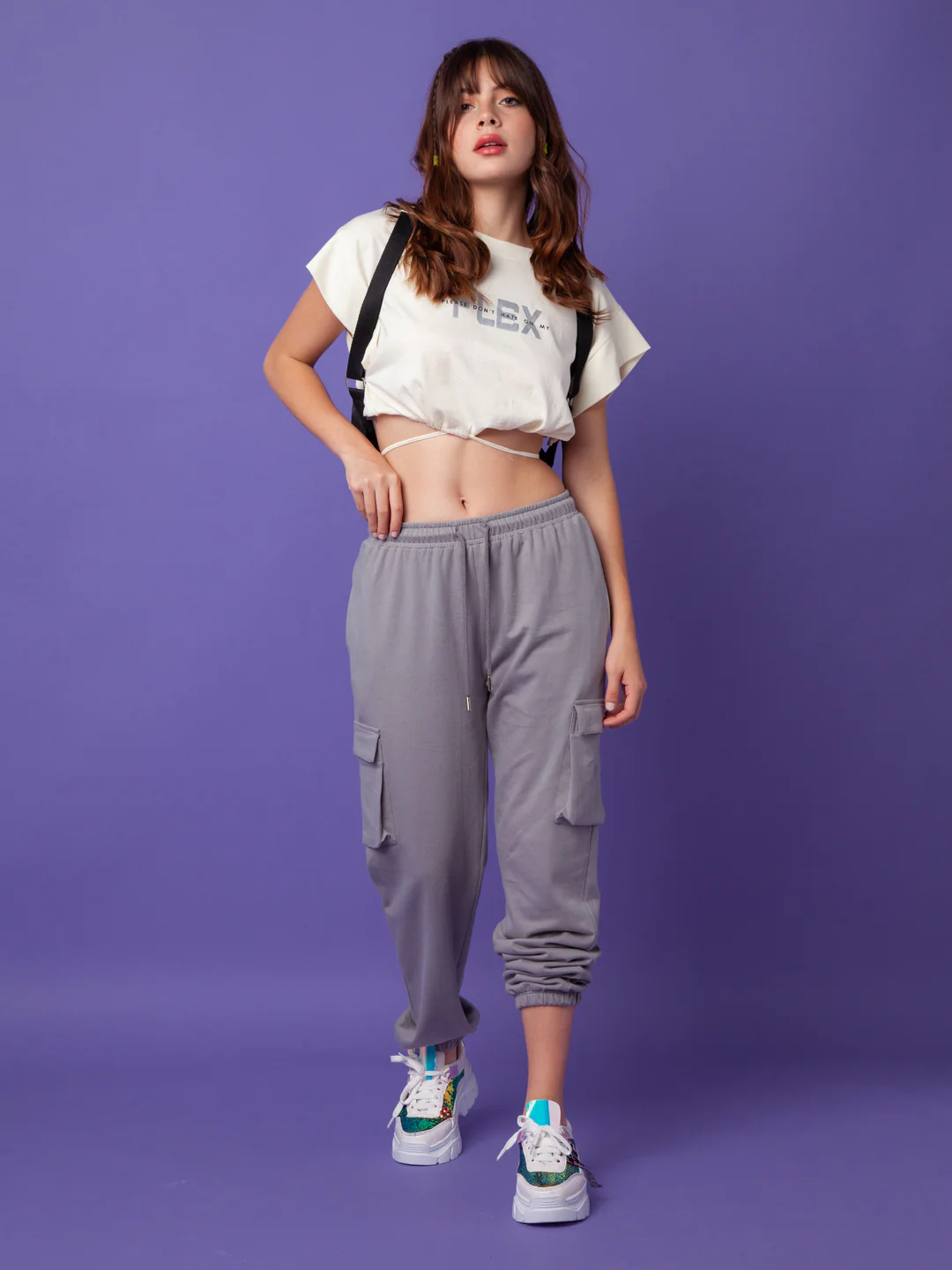 Grey Solid Elasticated Joggers - Image 5