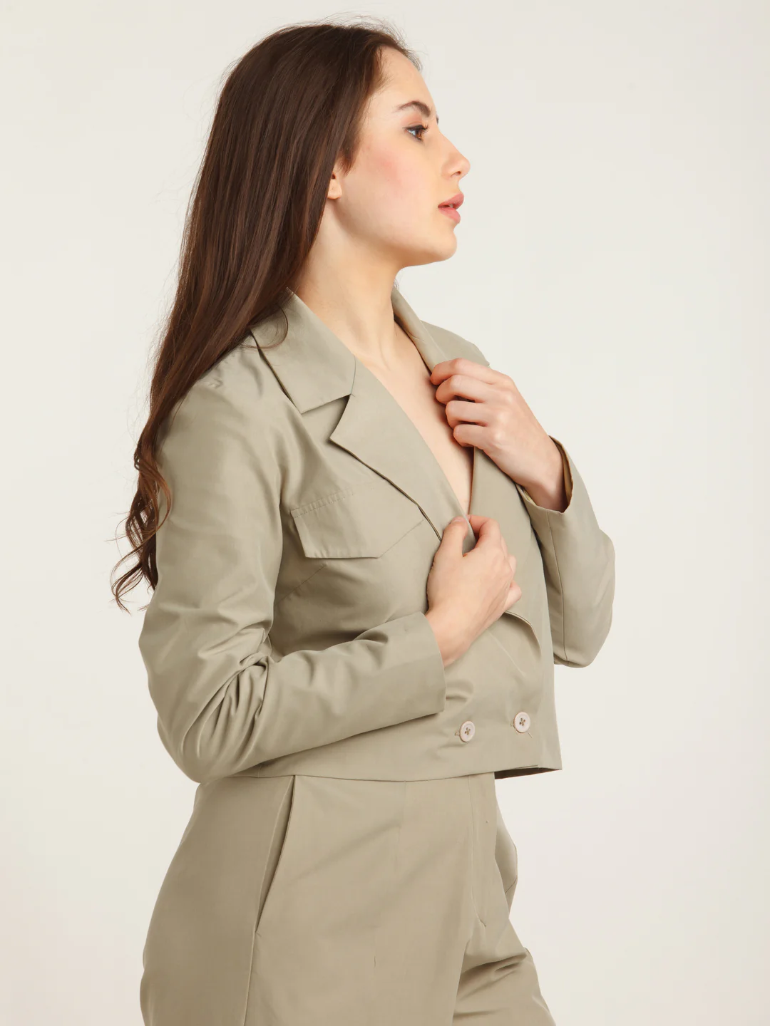 Grey Solid Fitted Blazer - Image 3