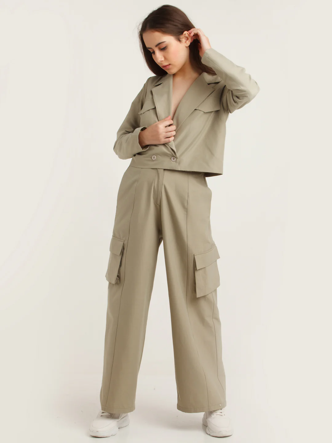 Grey Solid Fitted Blazer - Image 4