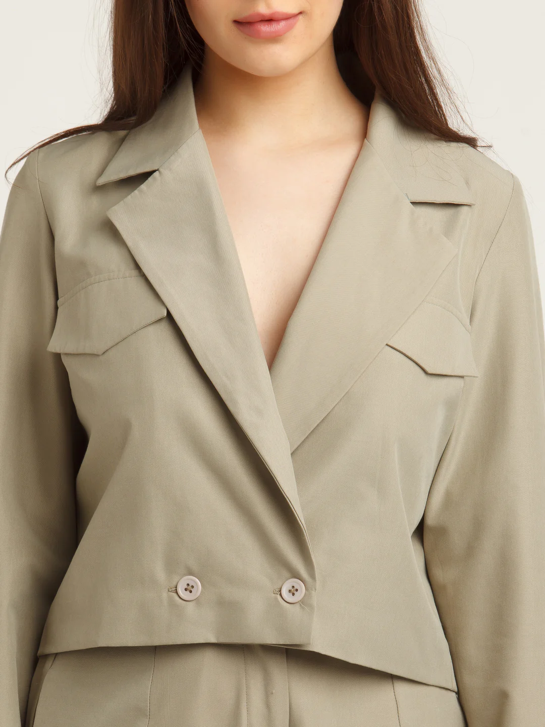 Grey Solid Fitted Blazer - Image 5