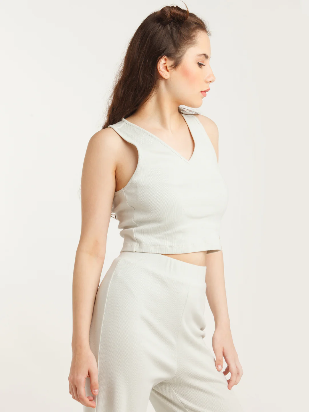 Grey Solid Fitted Top - Image 4