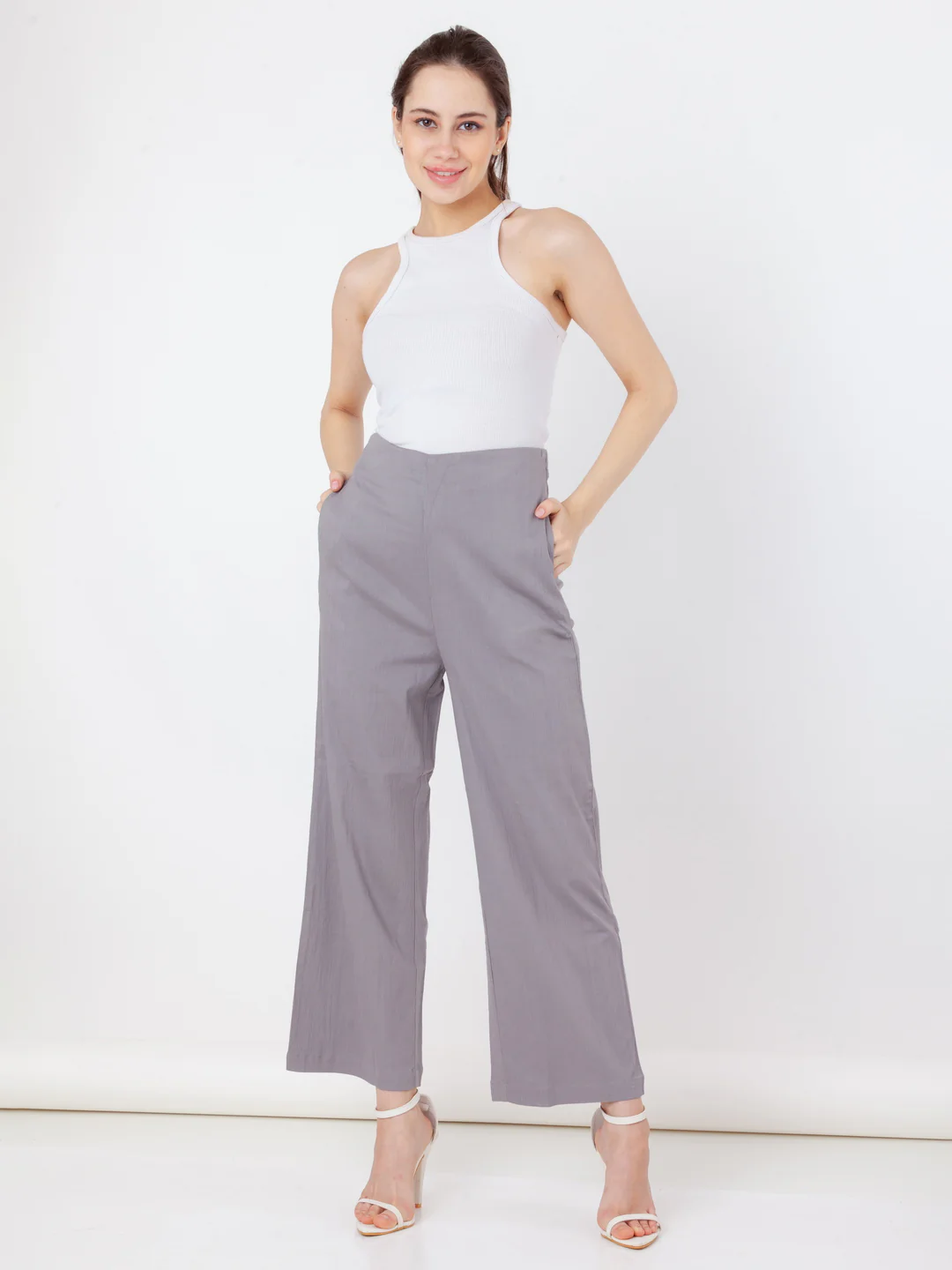 Grey Solid Flared Trouser