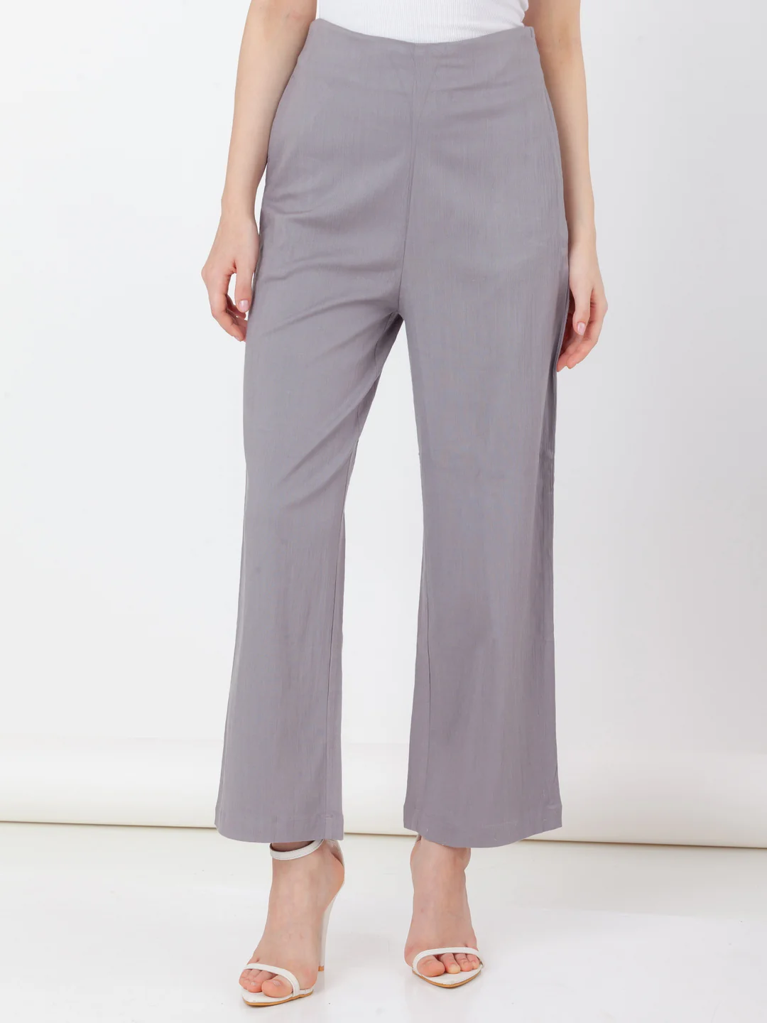 Grey Solid Flared Trouser - Image 2