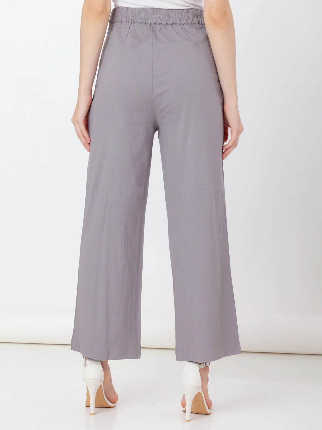 Grey Solid Flared Trouser - Image 4