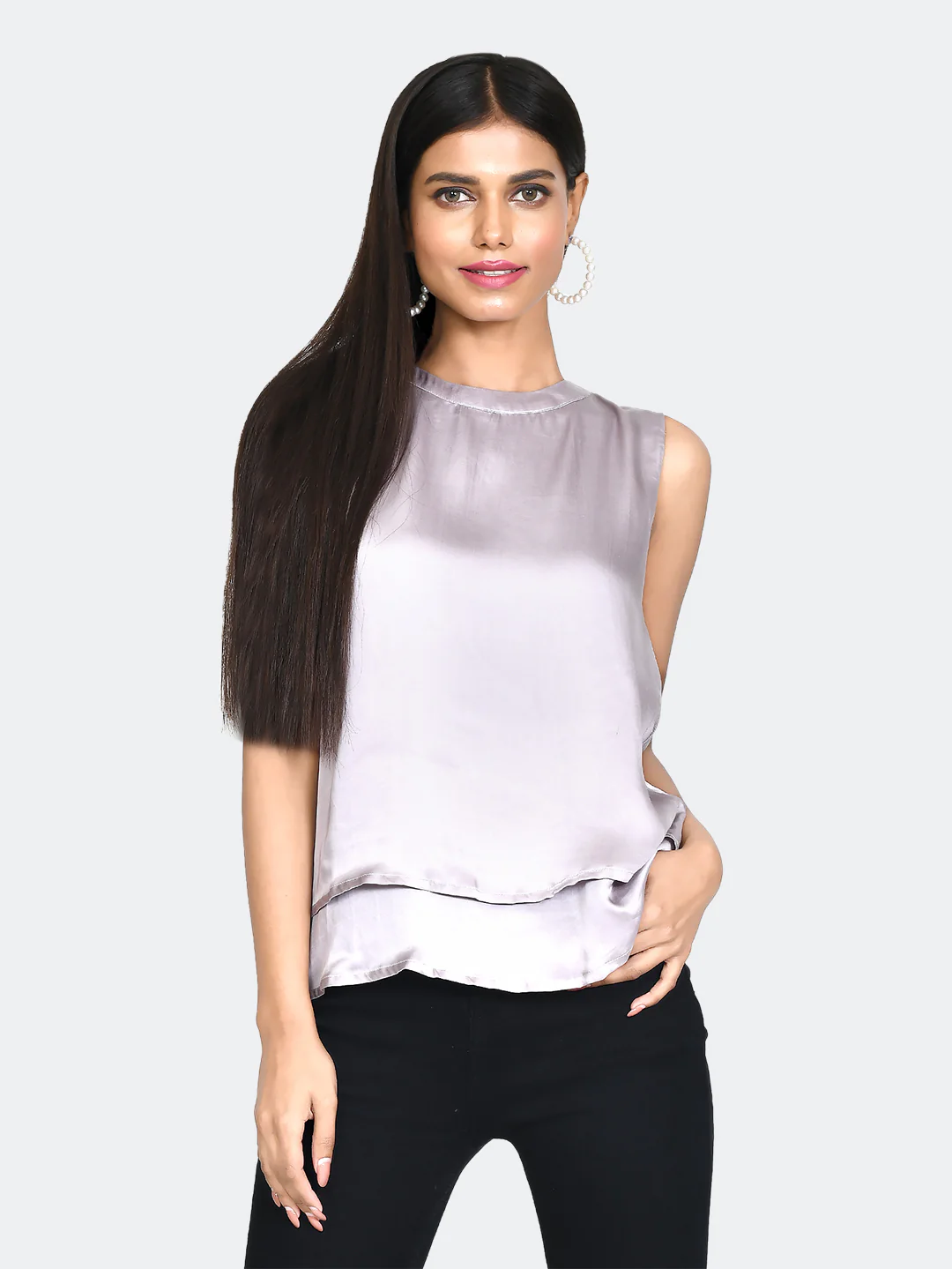 Grey Solid Layered Top - Image 2