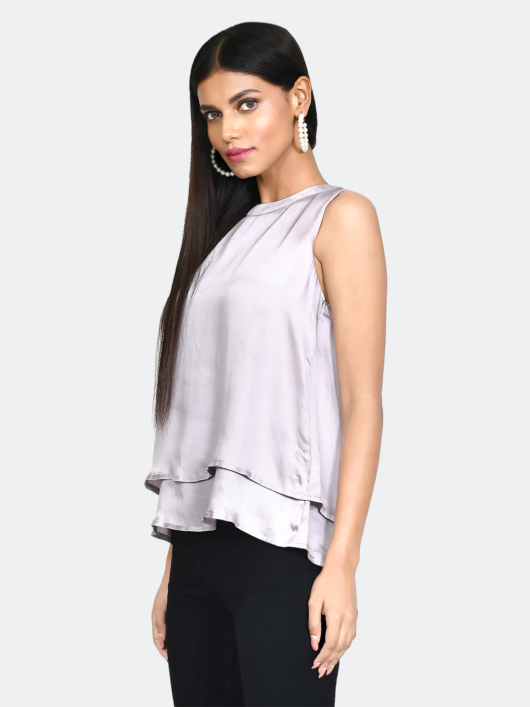 Grey Solid Layered Top - Image 3