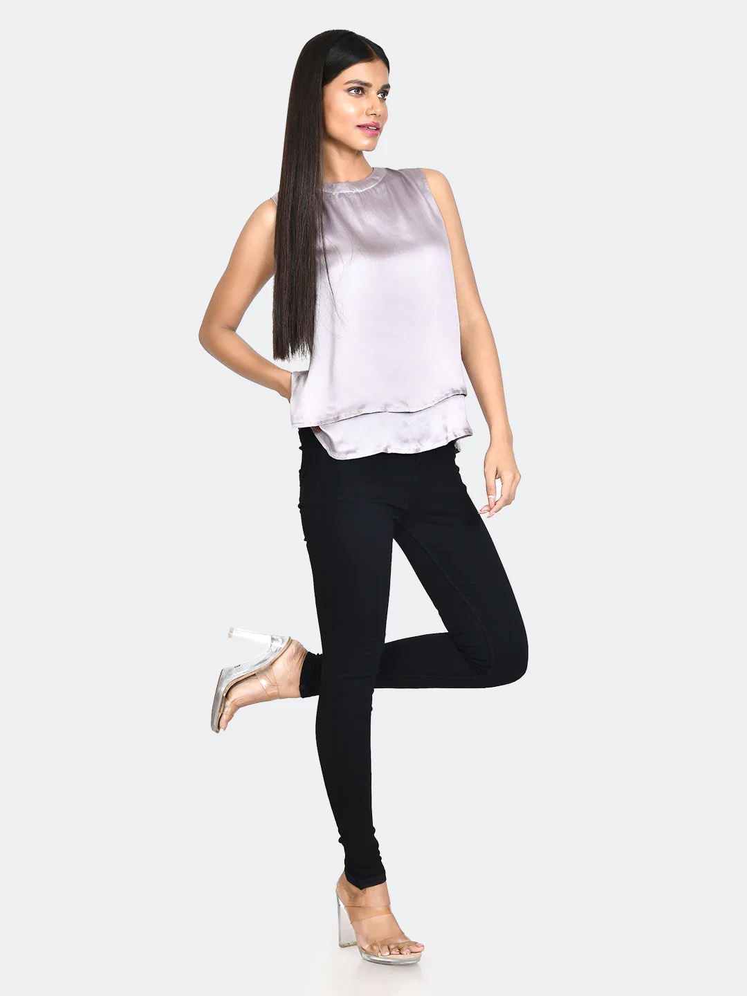 Grey Solid Layered Top - Image 5
