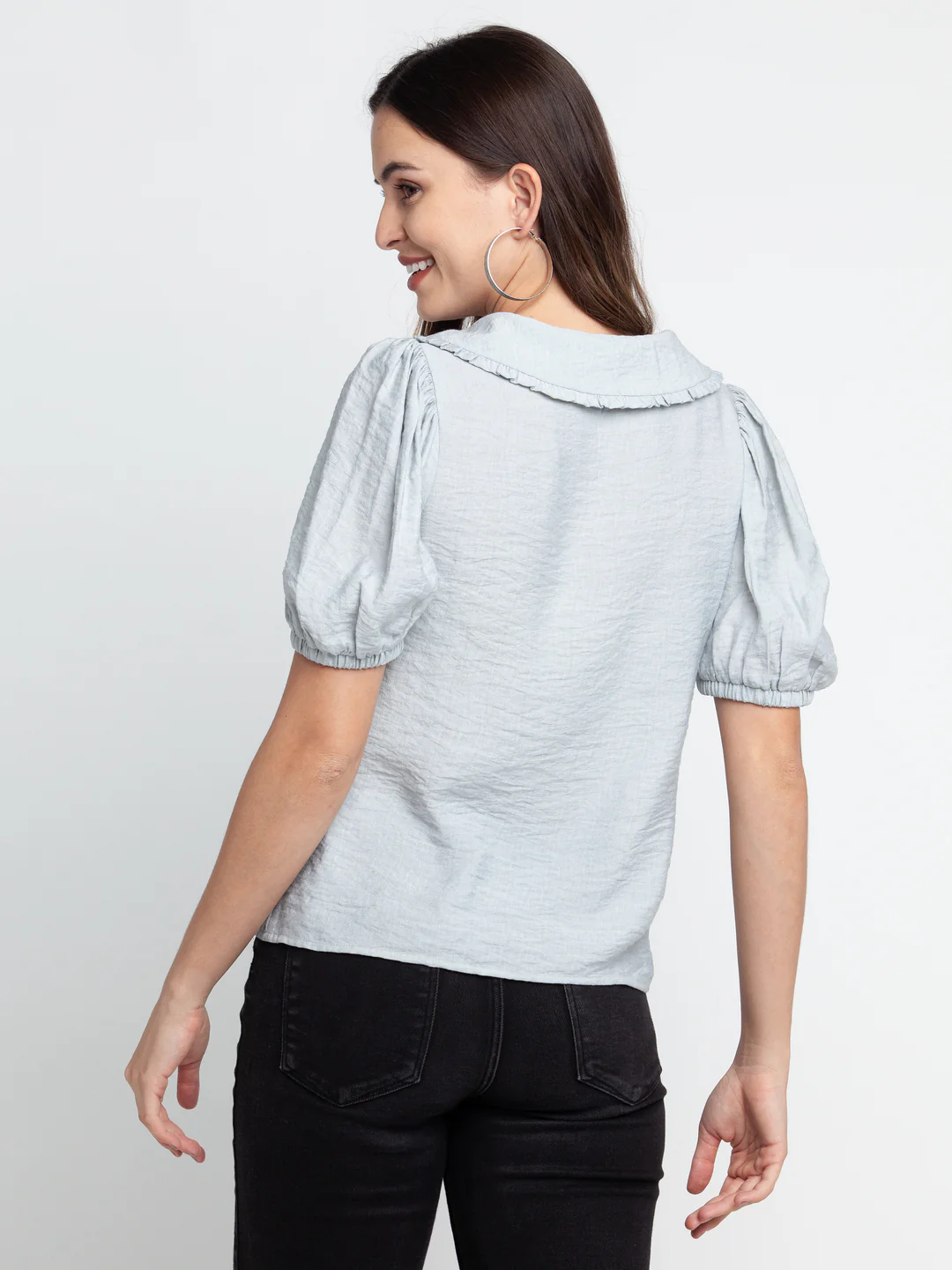 Grey Solid Pleated Shirt - Image 4
