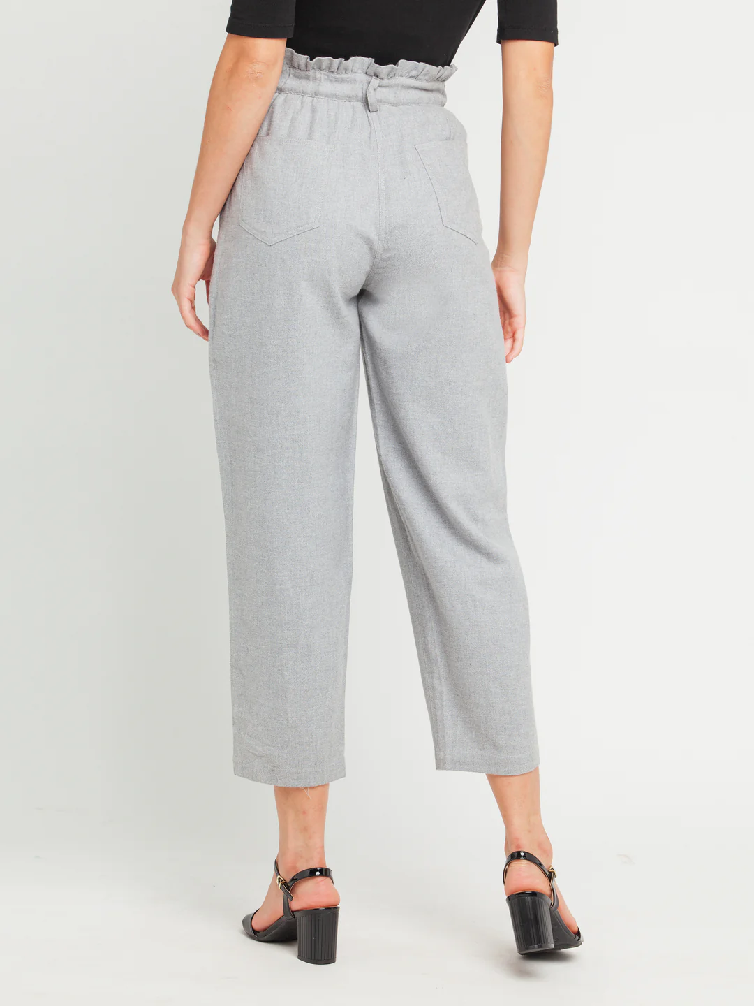 Grey Solid Ruffled Trouser - Image 4