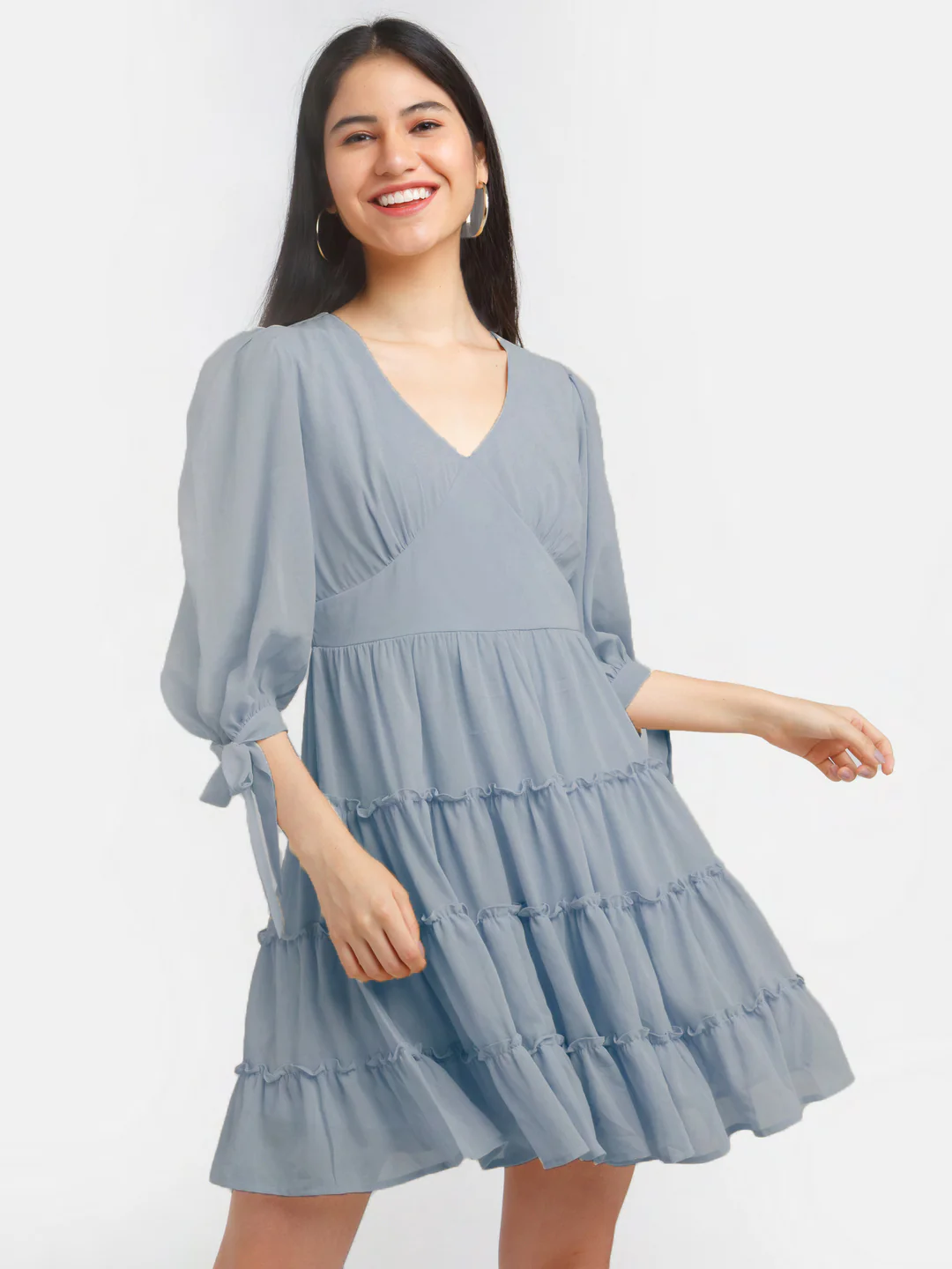 Grey Solid Short Dress - Image 2
