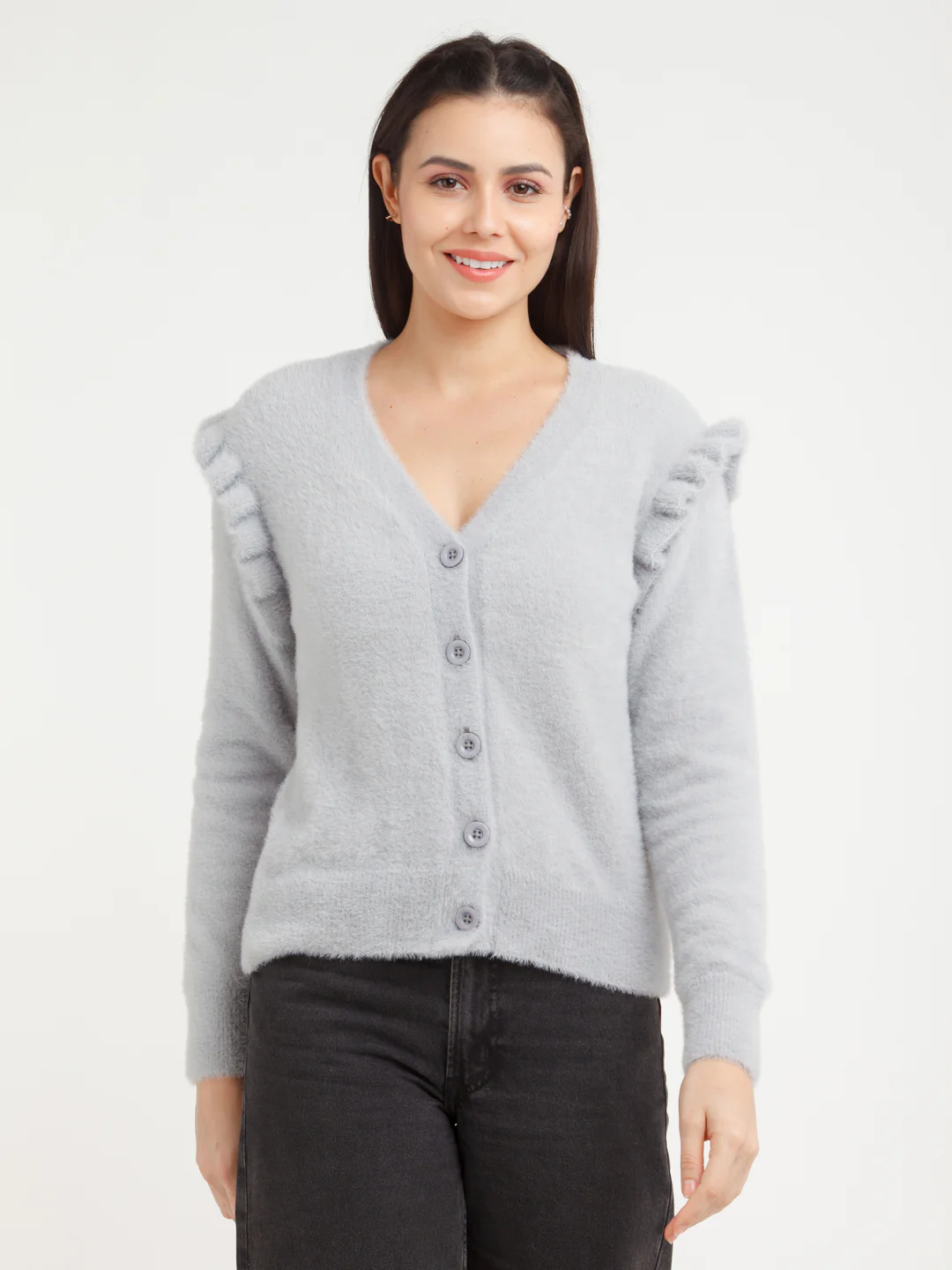 Grey Solid Sweater - Image 2