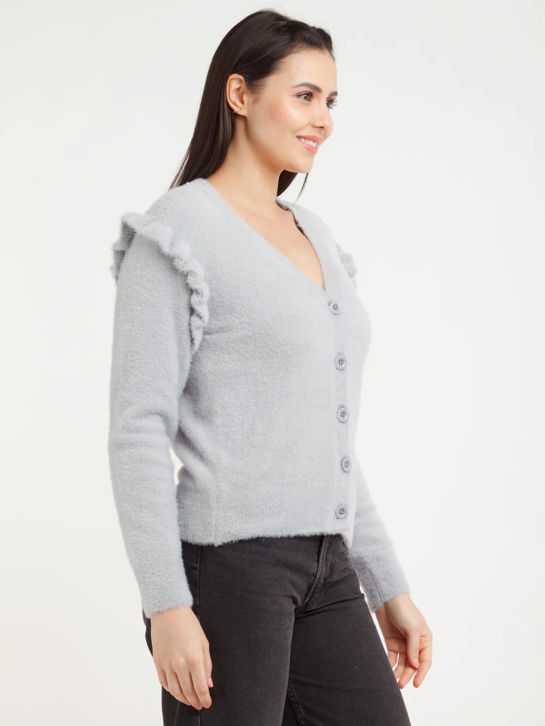 Grey Solid Sweater - Image 3